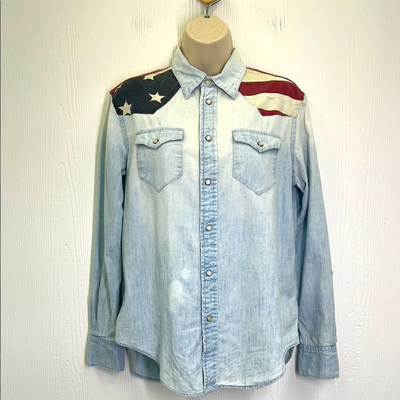 Ralph Lauren - American Flag Chambray Denim Button Down Denim Shirt Size Small - Picture 1 of 11